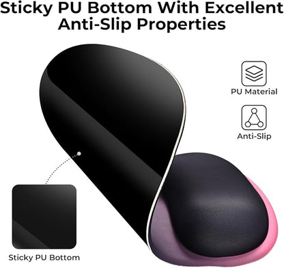 EooCoo Ergonomic Mouse Pad with Gel Wrist Rest Support Middle Concave Design, Relieve Wrist Pain Mousepad, Non-Slip Base for Laptop, Office Desk Accessories, Carpal Tunnel Syndrome Black Pink