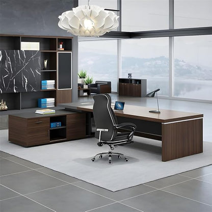 NIUYAO L-Shape Executive Computer Desk with Drawers - Brown/Grey Modern Writing Table - 63" L x 71" W x 29.5" H (Left)