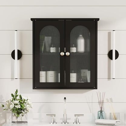 Black Bathroom Wall Cabinet,Bathroom Cabinet Wall Mounted with Arched,Medicine Cabinets Over Toilet,Surface Mount Medicine Cabinet for Laundry Room,Kitchen,Storage Cabinet 22x23