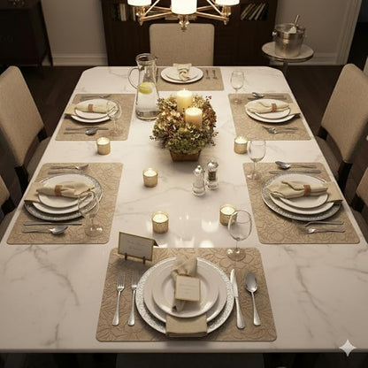 SolaraDawn Faux Leather Table Placemats Set of 6, Washable, Wipeable & Heat-Resistant Table Mats, Waterproof Dining Place Mats with Embossed Texture for Kitchen & Dining, Beige, 17" × 12"