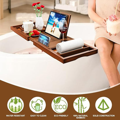 Premium Bathtub Tray Caddy - Bath Table Tray for Bathtub - Bath Tub Tray Table for Bathtub, Expandable Size, Fits Most Bath Tubs