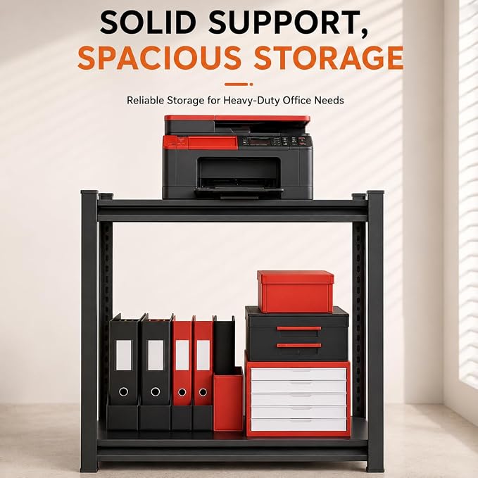 Printer Stand with Storage, 2-Tier Industrial Heavy Duty All-Metal Office Organizer Shelf, Space-Saving Storage Rack for Printer, Scanner, Copier, Paper and Office Supplies, Black,22"H×13.8"W×11.8"D