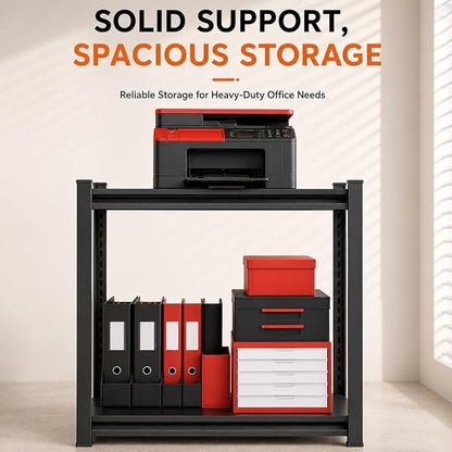 Printer Stand with Storage, 2-Tier Industrial Heavy Duty All-Metal Office Organizer Shelf, Space-Saving Storage Rack for Printer, Scanner, Copier, Paper and Office Supplies, Black,22"H×13.8"W×11.8"D
