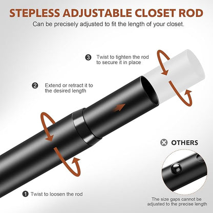 Closet Rods for Hanging Clothes, 17-84 Inch Stepless Adjustable Closet Rod, 1.3 Inch Heavy Duty Metal Clothes Hanging Rod, Expandable Closet Bar Hanger Rod Black for Closet Wardrobes Laundry RV