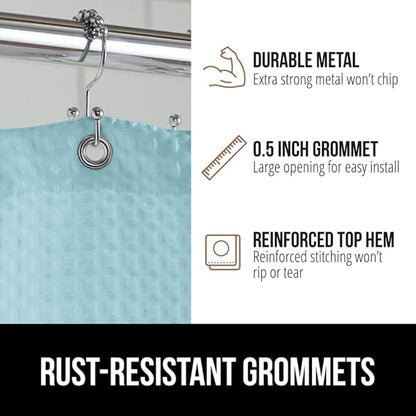 GORILLA GRIP Waffle Shower Curtain, Thick Weighted Fabric, Wrinkle and Rust Resistant, Classic Hotel Quality Design, Heavy Duty Long Curtains for Bathroom Showers Bath Tubs Machine Wash 72x72 Spa Blue