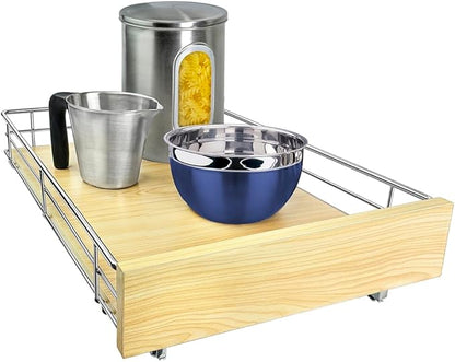 LYNK PROFESSIONAL® SELECT™ Slide Out Cabinet Organizer Pull Out Drawer, 14" x 21" Pull Out Cabinet Organizer – Pull Out Shelves for Kitchen Cabinets – Roll Out - Lifetime Ltd. Warranty, Wood Chrome
