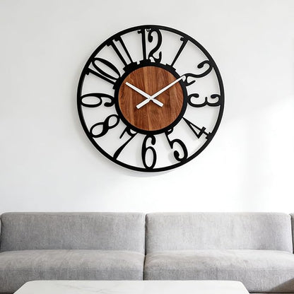 40 Inch Giant Oversized Industrial Wood Wall Clock with Iron Frame & Artful Cutout Numerals, Silent Battery Operated, Grand Statement Piece for Farmhouse Foyers Offices Commercial Home Décor