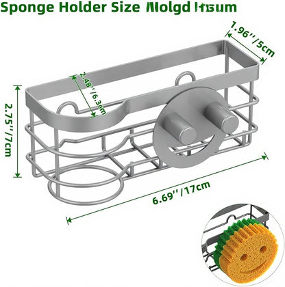 Cisily Grey Smiley Sponge Holder for Kitchen Sink Caddy, Stainless Steel Brush Holder Dish Cloth Hanger, Suction Cup Sink Organizer Scrubber