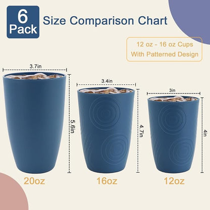 Wheat Straw Cups 16 OZ, Plastic Drinking Glasses, Drinking Cup, Unbreakable Kitchen Cups Sets of 6, Microwave & Dishwasher Safe Water Glasses, Reusable Plastic Cup for Party (Multicolor)