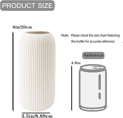 Ceramic Vase for Flowers – Modern Small Ribbed Textured Flower Vase for Home Decor, Pampas Grass, Decorative, Farmhouse, Coffee Table, Kitchen Centerpieces, Bookshelf and Home Living (White)