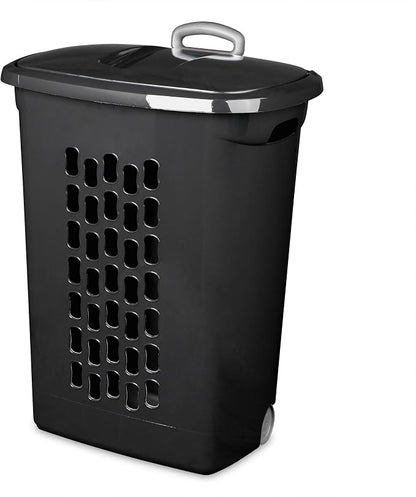 Sterilite 3-Pack Ultra Laundry Hamper with Lid and Wheels, Plastic Clothes Basket, Black - Dirty Clothing Storage Organizer with Handles for Bedroom, Bathroom, and Closet
