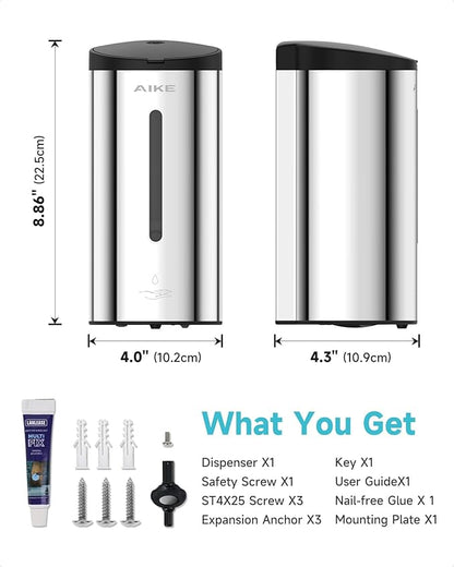 AIKE Automatic Wall Mount Liquid Soap Dispenser, Commercial Stainless Steel with 25oz Large Capacity Save Time Effort and Cost,Model AK1205 (Polished)