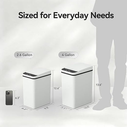 FRESHLIX 2 Pack Automatic Bathroom Trash Can 2.6 Gallon Smart Touchless Motion Sensor Trash Can with Lid Electric Waterproof Narrow Small Garbage Bin