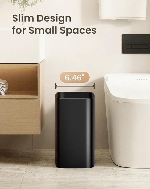 Cesun 3.4 Gallon Bathroom Trash Can, Small Office Garbage Can, Slim Metal Waste Basket for Bedroom, Dorm, Toilet, Near Desk, Under Sink, RV (Black)