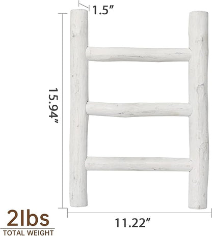 FUIN Fully Assembled Wooden Tea Towel Ladder, Mini Ladder Towel Rack Display Hanger, Small Rustic Farmhouse Tea Towel Stand Holder for Country Bathroom Decor, White