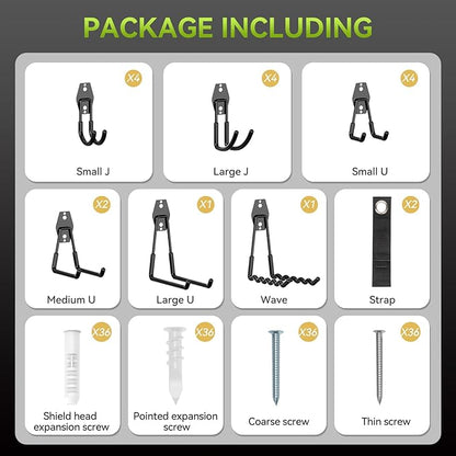 18 Pack Garage Hooks Heavy Duty, Utility Steel Garage Storage Hooks, Garage Organization System with Anti-Slip Wall Mount Hangers for Hanging Bike, Ladder, Garden Tools (Black)