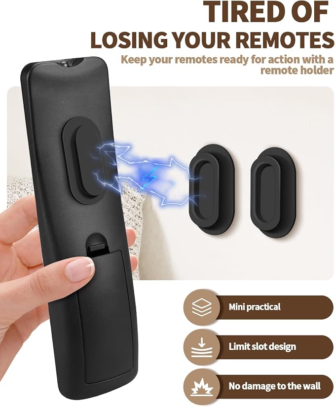 4 Pack Strong Magnetic Remote Control Holder, Self-Adhesive Silicone Remote Holder Wall Mount for TV, Fan, Air Conditioner Remote Control (Black)