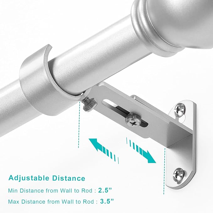 Adjustable Curtain Rod Brackets, Metal Window Drapery Rod Hanger Holders Hooks for 1 inch Rods (Satin Silver, Set of 3)