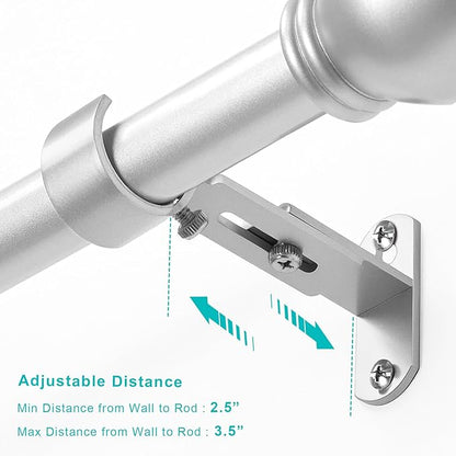 Adjustable Curtain Rod Brackets, Metal Window Drapery Rod Hanger Holders Hooks for 1 inch Rods (Satin Silver, Set of 2)