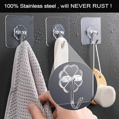 ZESLMG Adhesive Wall Hooks for Hanging, 16 Pack Self Sticky Hooks Heavy Duty 22lb Clear, Removable Shower Hook No Damage for Towel Key Coat Wreath Picture Outdoor Ceiling Bathroom Kitchen, Waterproof