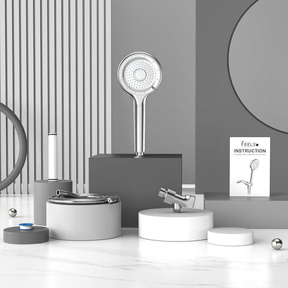 FEELSO Filtered Shower Head with Handheld, High Pressure 6 Spray Mode Showerhead with 60" Hose, Bracket and 15 Stage Water Softener Filters for Hard Water Remove Chlorine and Harmful Substance