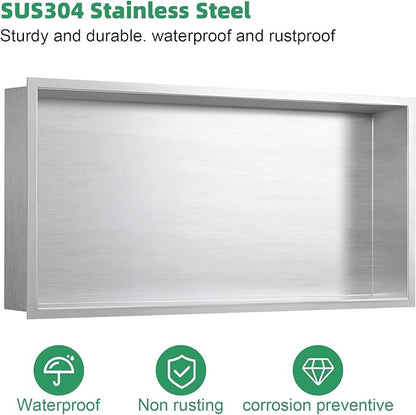 SaniteModar Shower Niche, Stainless Steel Shower Niche 12" X 24" No Tile Needed, Recessed for Bathroom Storage, Brushed Silver (Brushed Silver, 12x24)