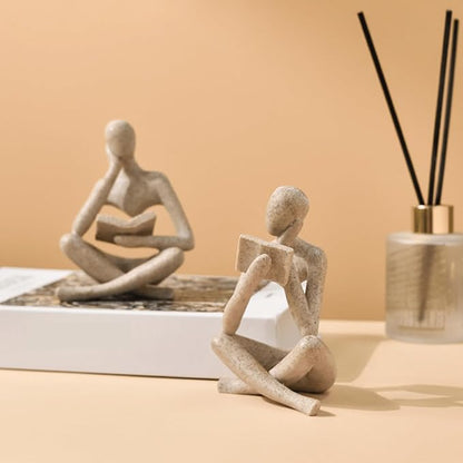 LINZHEN Style-A Beige, Creative Abstract Thinker Bookend for Home Aesthetic, Study, and Wine Cabinet – Stylish Shelf Decor Accent and Thoughtful Gift for Living Room, Bar, or Coffee Shop