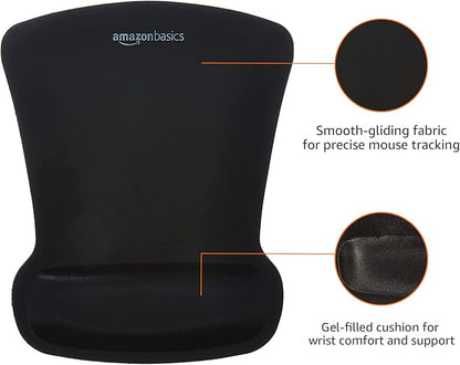 Amazon Basics Ergonomic Mouse Pad with Wrist Support for Pain Relief, Gel-Filled Cushion, Non-Slip Rubber Grip Base, 10.1 x 8.1 Inches, Black, 20-Pack