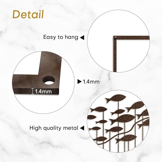SIGNLEADER Metal Wall Decor Ocean Flowing School of Fish Minimalist Modern Abstract Wall Sculpture Hangings Home Decoration for Living Room, Bedroom, Bathroom, Kitchen, Outdoor - 30" Bronze