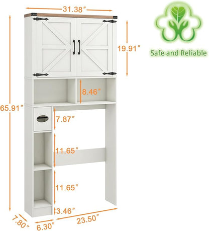 Vabches Over The Toilet Storage Cabinet, Farmhouse Storage Cabinet Over Toilet with 2 Barn Doors && Toilet Paper Holder Stand，Home Space-Saving Toilet Rack, for Laundry, Restroom, Bathroom