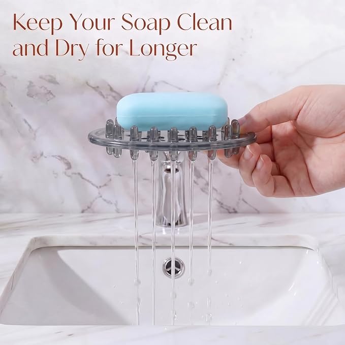 2 Pcs Plastic Soap Holder Soap Dish Bar Saver Tray with Holes Sponge Holder for Kitchen Bathroom Shower Counter, 4.5 x 3 x 0.7 Inches (Light Gray)