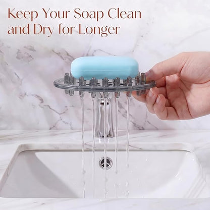 2 Pcs Plastic Soap Holder Soap Dish Bar Saver Tray with Holes Sponge Holder for Kitchen Bathroom Shower Counter, 4.5 x 3 x 0.7 Inches (Light Gray)
