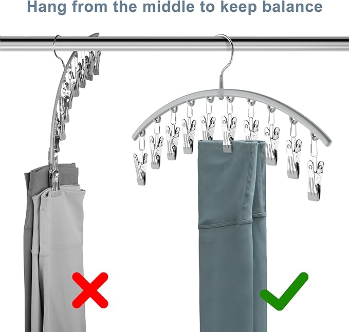 Volnamal Legging Organizer for Closet, Metal Yoga Pants Hanger w/Rubber Coated 4 Pack w/10 Clips Hold 40 Leggings, Hangers Space Saving Hanging for Closet Organizers and Storage-Gray