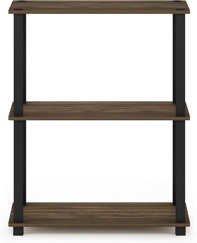Furinno TURN-S-TUBE Storage Shelves, 3-Tier Book Shelf, Corner Shelf, Toolless Open Shelves, for Organization and Storage, Living Room, Garage, Home Office, Columbia Walnut