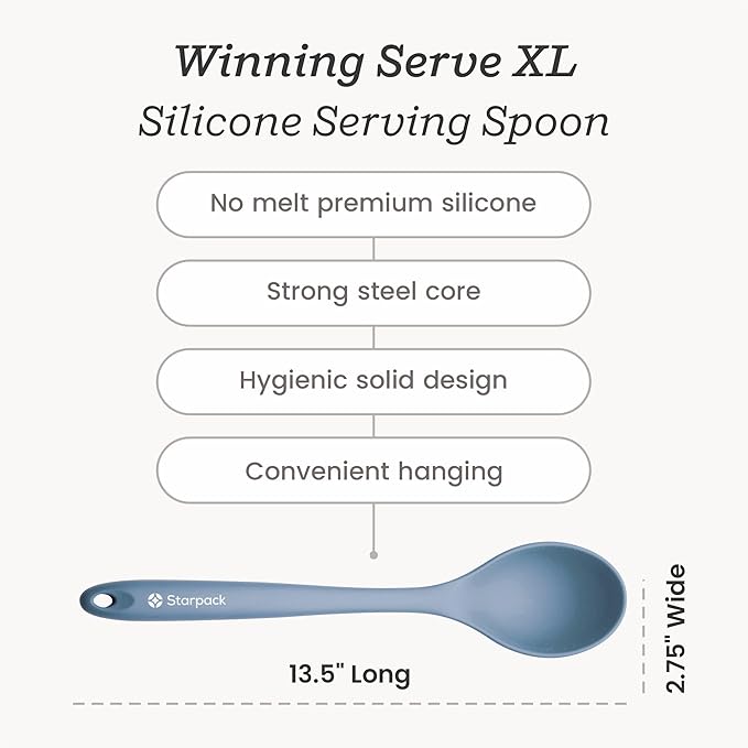 Starpack 'Winning Serve' XL Premium Silicone Serving Spoon (13.5") - Large Silicone Spoon for Cooking High Heat Resistant to 600°F - LFGB Grade Nonstick Mixing Spoons - Large Rubber Serving Spoons