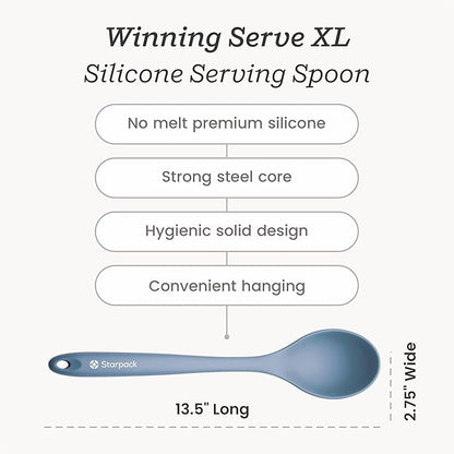 Starpack 'Winning Serve' XL Premium Silicone Serving Spoon (13.5") - Large Silicone Spoon for Cooking High Heat Resistant to 600°F - LFGB Grade Nonstick Mixing Spoons - Large Rubber Serving Spoons