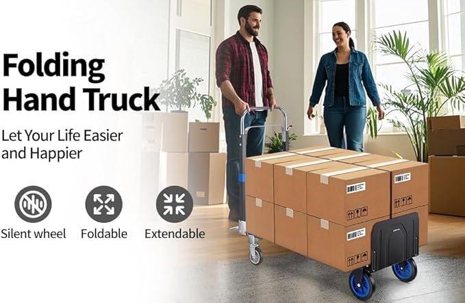 Leomru Pro 3 in 1 Aluminium Hand Truck 660lbs Capacity, Heavy Duty Convertible Hand Truck Dolly W/ 4 Rubber Wheels, Foldable Dolly Cart Collapsible Trolley for Warehouse Home Moving