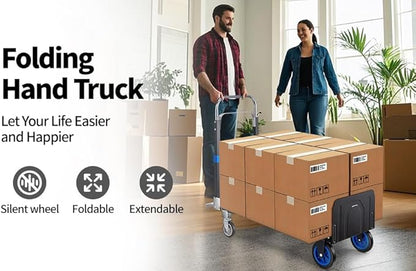 Leomru Pro 3 in 1 Aluminium Hand Truck 660lbs Capacity, Heavy Duty Convertible Hand Truck Dolly W/ 4 Rubber Wheels, Foldable Dolly Cart Collapsible Trolley for Warehouse Home Moving