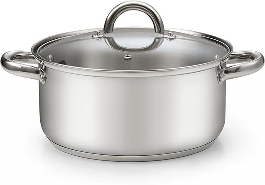 Cook N Home Basics 5.5 Quart Stainless Steel Stock Pot with Lid, Cooking Pot for Pasta, Soup, Sturdy Handle, Stockpot with Even Heating, Oven & Dishwasher Safe, Cookware for Canning, Boiling, Simmer