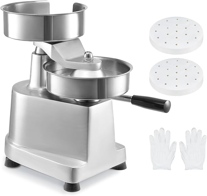 VEVOR Commercial Burger Patty Maker, 150mm/6inch Hamburger Beef Patty Maker, Heavy Duty Food-Grade Stainless Steel Bowl Burger Press Machine, Kitchen Meat Forming Processor with 1000 Pcs Patty Papers