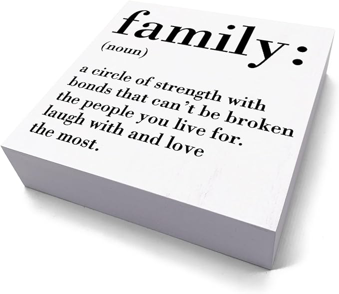 HTBIG Family Noun Family Quotes Desk Decor Wooden Box Sign Inspirational Rustic White Wood Block Plaque Box Sign for Home Farmhouse House Kitchen Bathroom Living Room Shelf Table Decoration