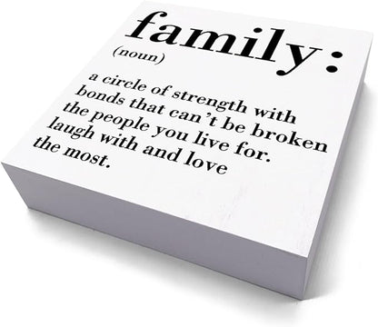 HTBIG Family Noun Family Quotes Desk Decor Wooden Box Sign Inspirational Rustic White Wood Block Plaque Box Sign for Home Farmhouse House Kitchen Bathroom Living Room Shelf Table Decoration