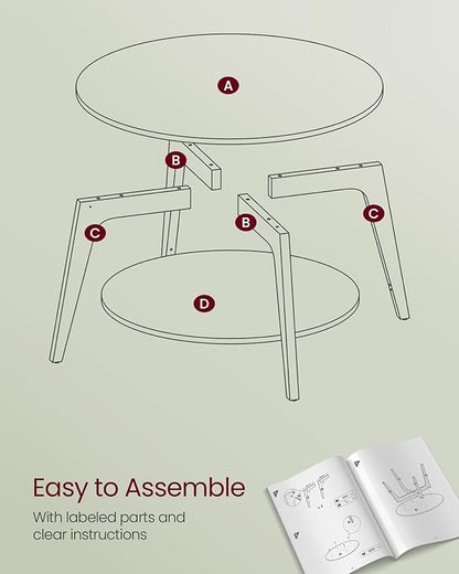 VASAGLE MAEZO Collection - Round Coffee Table, 2-Tier Center Table with Storage, Tapered Legs, Curved Transitions, 31.5 Dia. x 17.7 H Inches, Easy Assembly, for Living Room, Snow White ULCT243W14