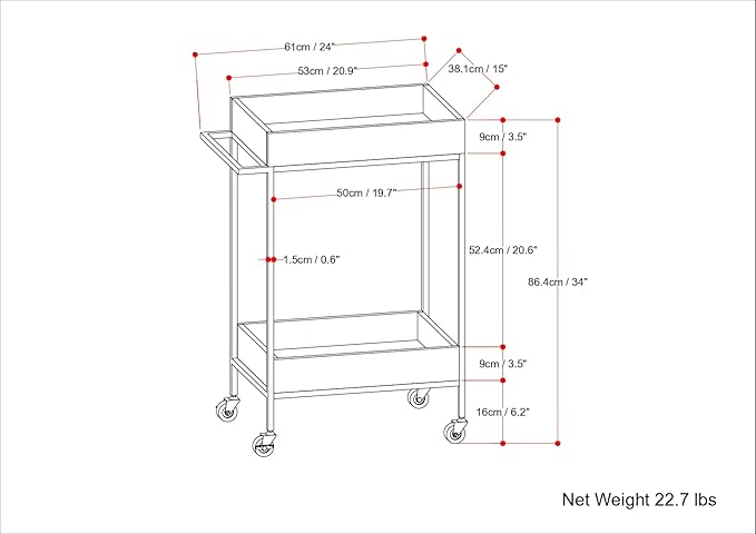 SIMPLIHOME Simons SOLID MANGO WOOD Industrial Contemporary 24 inch Wide Bar Cart in Natural for the Living room, dining room and kitchen