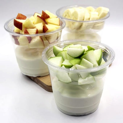 Zezzxu 50 Pack 9 oz Disposable Parfait Cups with Lids No Hole, Toppings Compartment and Spork, Yogurt Conatiner with Granola Holder for Take Away Breakfast and Snacks, No Leaking