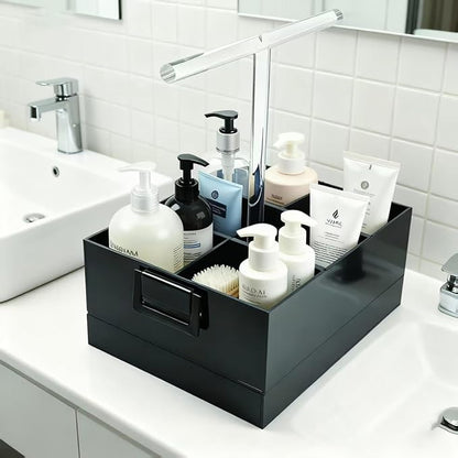 Black Shower Caddy stotage box.portable shower caddy,6-grid acrylic classification storage with tray.Suitable for bath Dorm Room,office,kitchen,dining,hotel,bar,travel,home organizer and storage box.