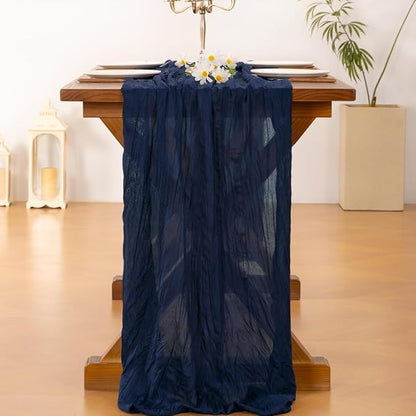 Socomi 3pcs Navy Blue Valentine's Day Cheesecloth Table Runner Boho Rustic Gauze 120 inch 10FT Cheese Cloth Runner for Wedding Party Baby Shower Birthday Home Decor Holiday Decorations
