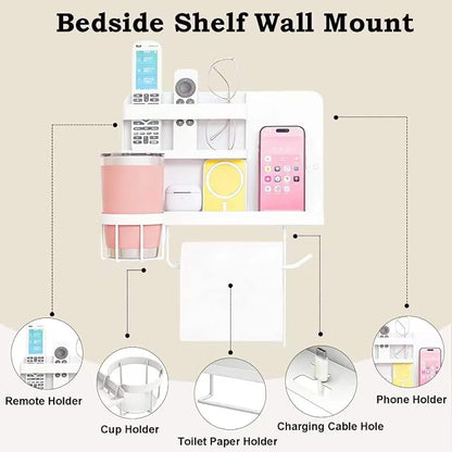 Floating Bedside Wall Organizer & Dorm Decor | Wall Mount Essential Wall Nightstand Bed Shelf for Remote Control Holder, Cool Teen Girls Trendy Stuff, Room Organization