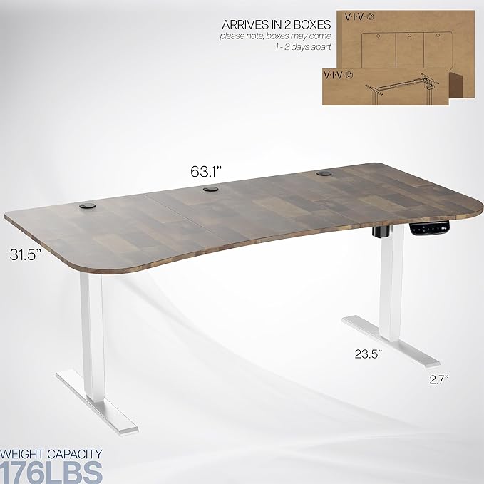 VIVO Electric 63 x 32 in Standing Desk, Memory Height Adjustment, 176 lb Frame Support, 2E Series, Reclaimed Wood Top White Frame, DESK-KIT-2EWP