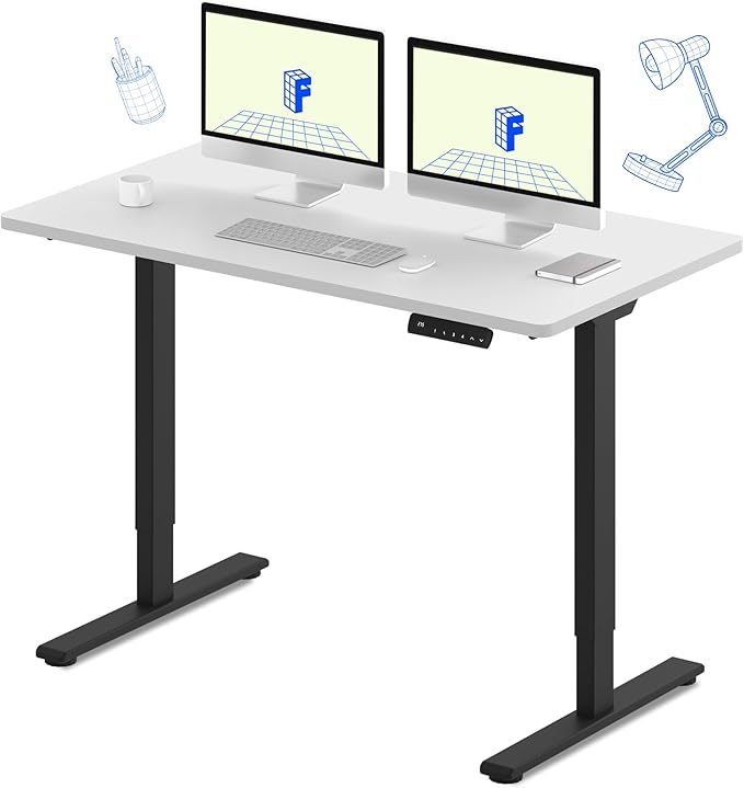 FLEXISPOT E3 Dual Motor Electric Standing Desk 55 x 28 Sit Stand Up Desk, Holds 220 lbs, Adjustable Height w/Memory Presets, One-Piece Black Desktop & White Frame, Ships in 2 Boxes